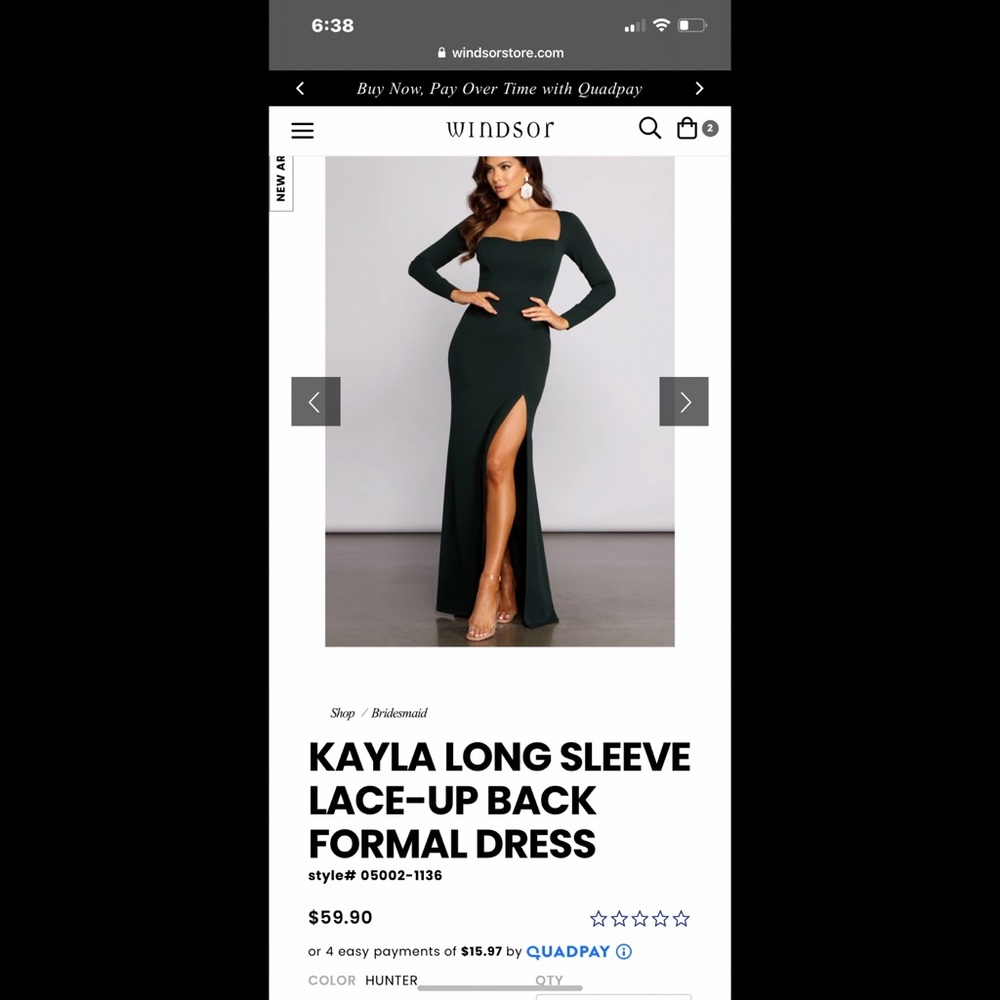 Hunter Green long sleeve formal dress